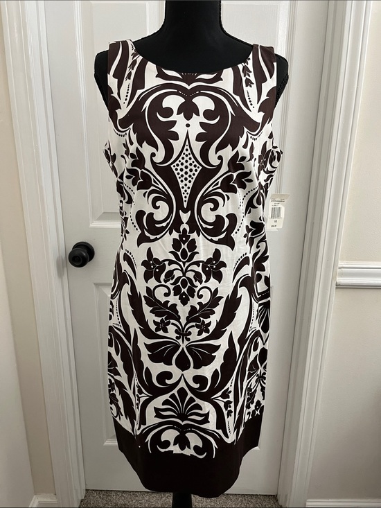 B. Smart Dresses & Skirts - B. Smart White Midi Dress with Brown Baroque Print